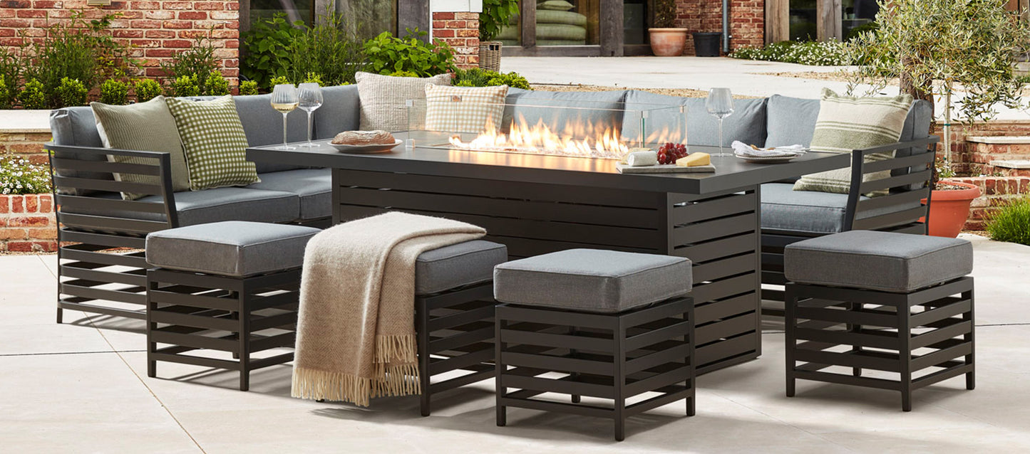 Salone 2G - Corner Sofa Combo with Gas Fire Pit Dining Table and Footstools
