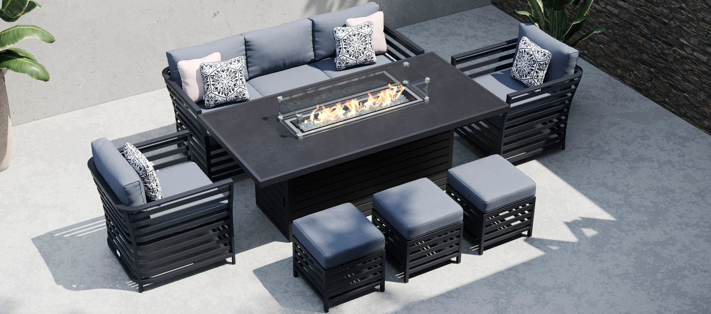 Birkin 11E - 3 Seat Sofa Set with Gas Fire Pit Dining Table and Footstools