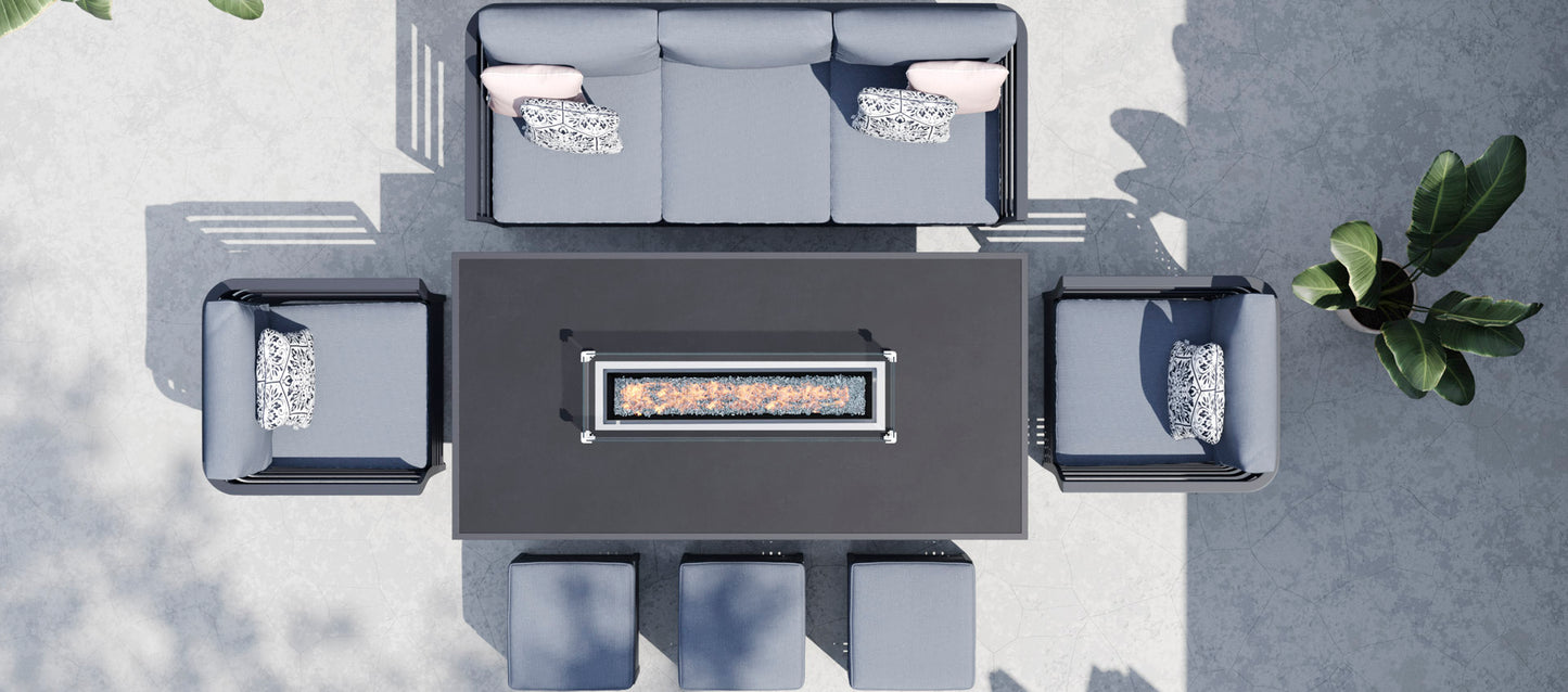 Birkin 11E - 3 Seat Sofa Set with Gas Fire Pit Dining Table and Footstools