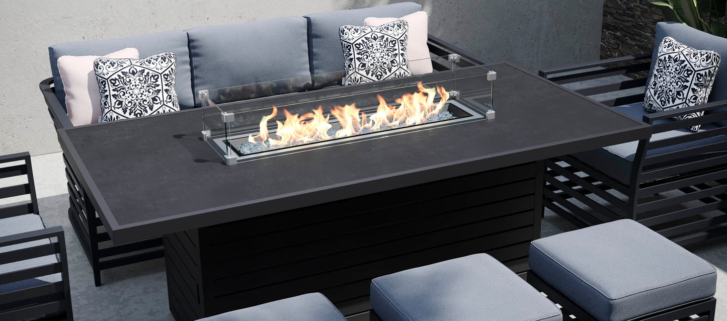 Birkin 11E - 3 Seat Sofa Set with Gas Fire Pit Dining Table and Footstools