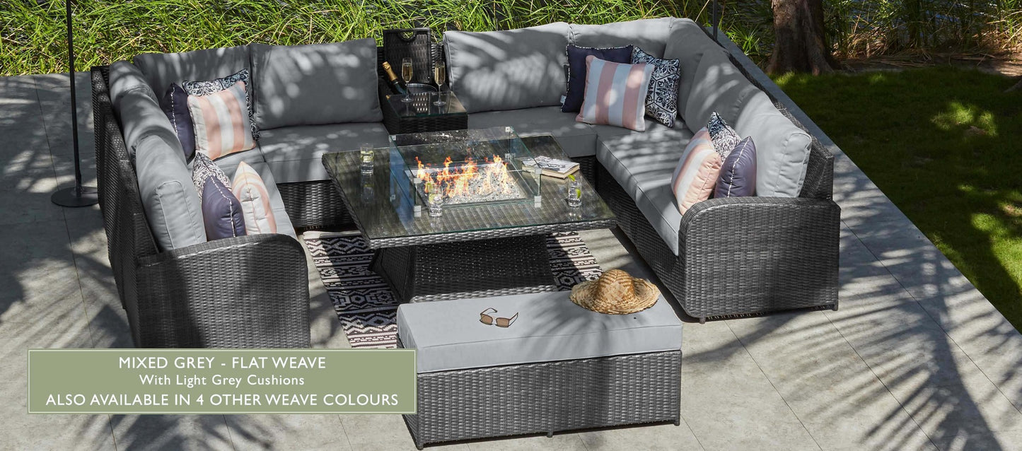 Ledbury 7E - U Shaped Sofa with Firepit and Armrest Drinks Cooler