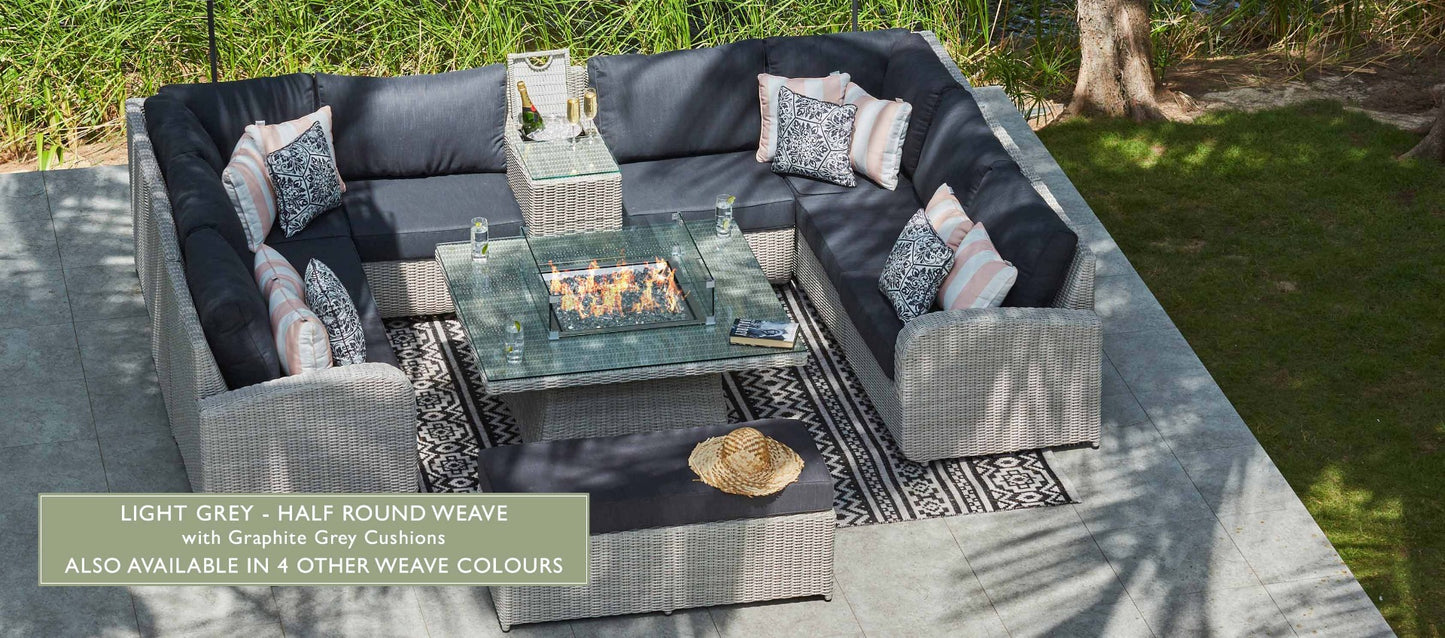 Ledbury 7E - U Shaped Sofa with Firepit and Armrest Drinks Cooler