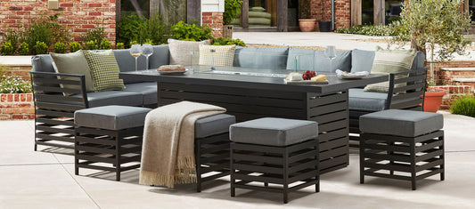Salone 2G - Corner Sofa Combo with Gas Fire Pit Dining Table and Footstools