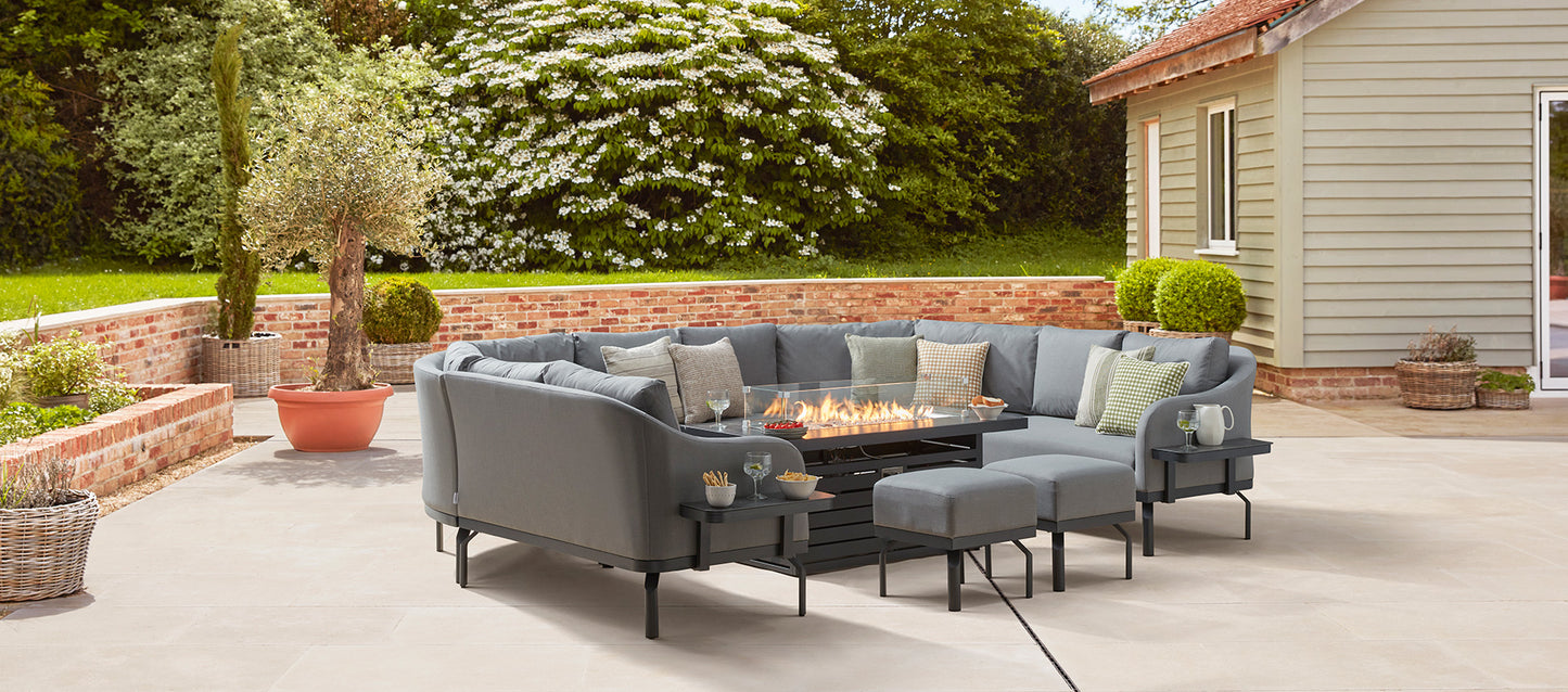 Belgravia 6C - Angled U Shaped Sofa with Gas Fire Pit Table and Footstools