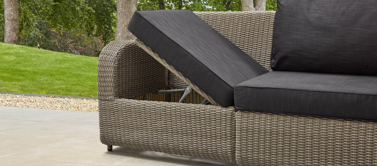 Ledbury 2M - Extended Corner Sofa with Firepit Dining Table and Dining Chairs