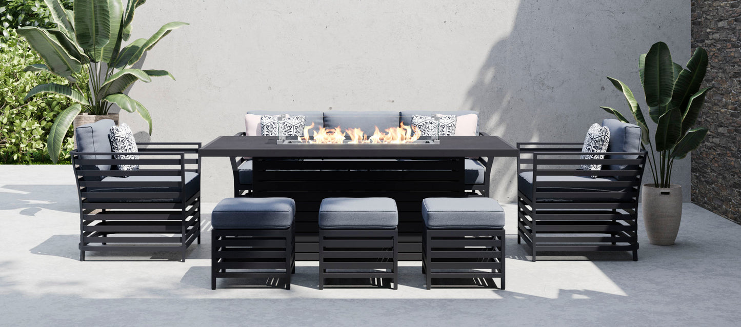 Birkin 11E - 3 Seat Sofa Set with Gas Fire Pit Dining Table and Footstools