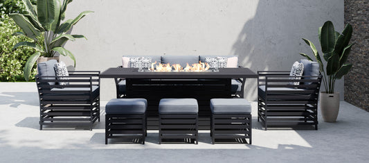 Birkin 11E - 3 Seat Sofa Set with Gas Fire Pit Dining Table and Footstools
