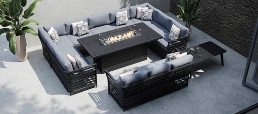 Salone 5G - U Shaped Sofa Combo with Gas Fire Pit Dining Table