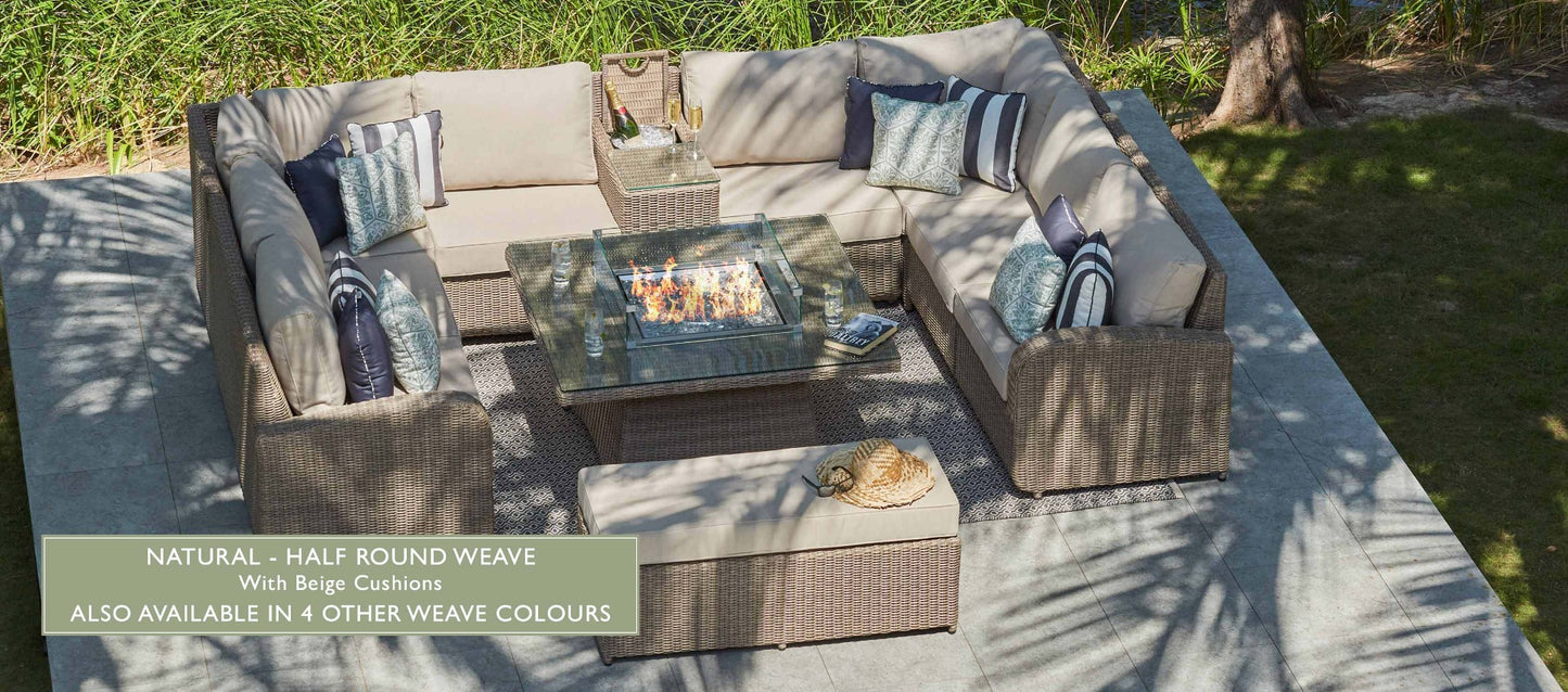 Ledbury 7E - U Shaped Sofa with Firepit and Armrest Drinks Cooler