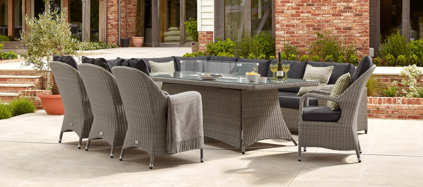 Ledbury 2M - Extended Corner Sofa with Firepit Dining Table and Dining Chairs