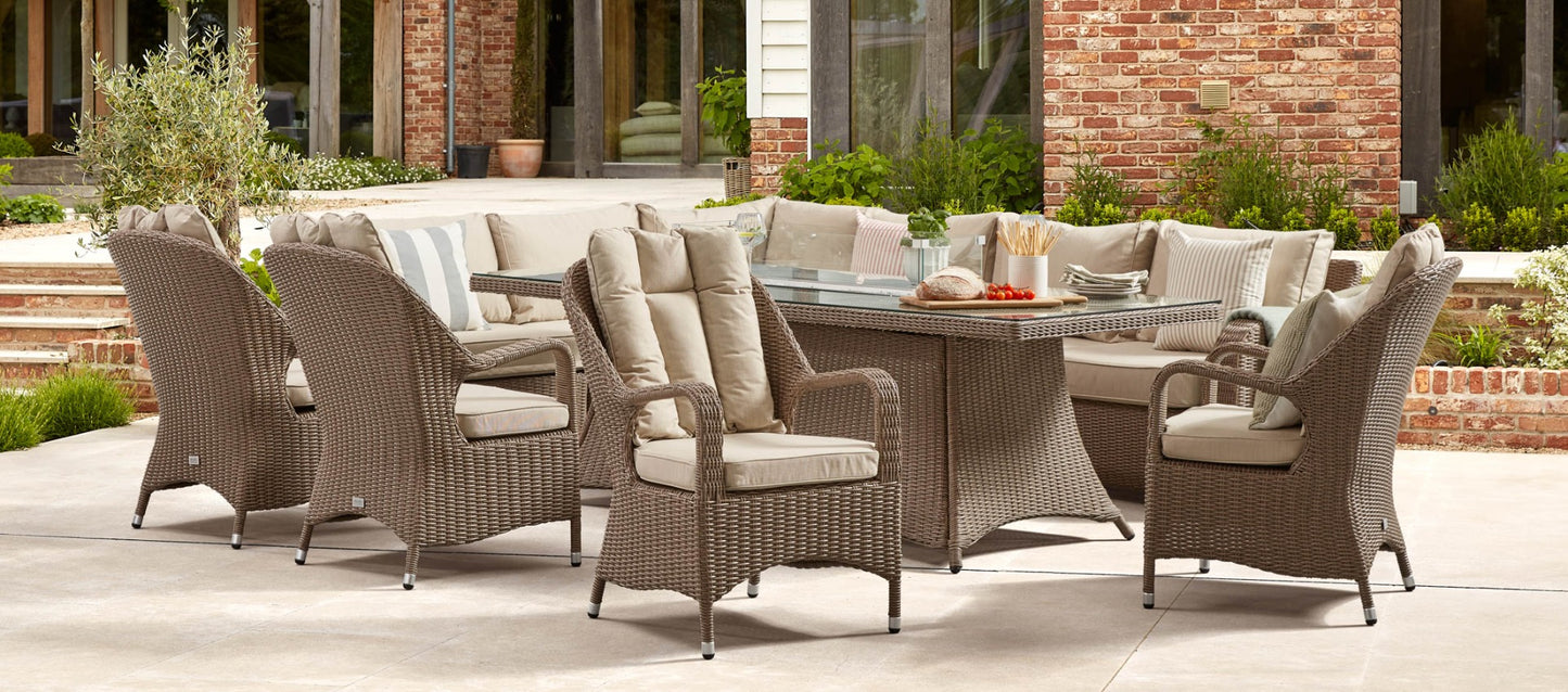 Ledbury 2M - Extended Corner Sofa with Firepit Dining Table and Dining Chairs