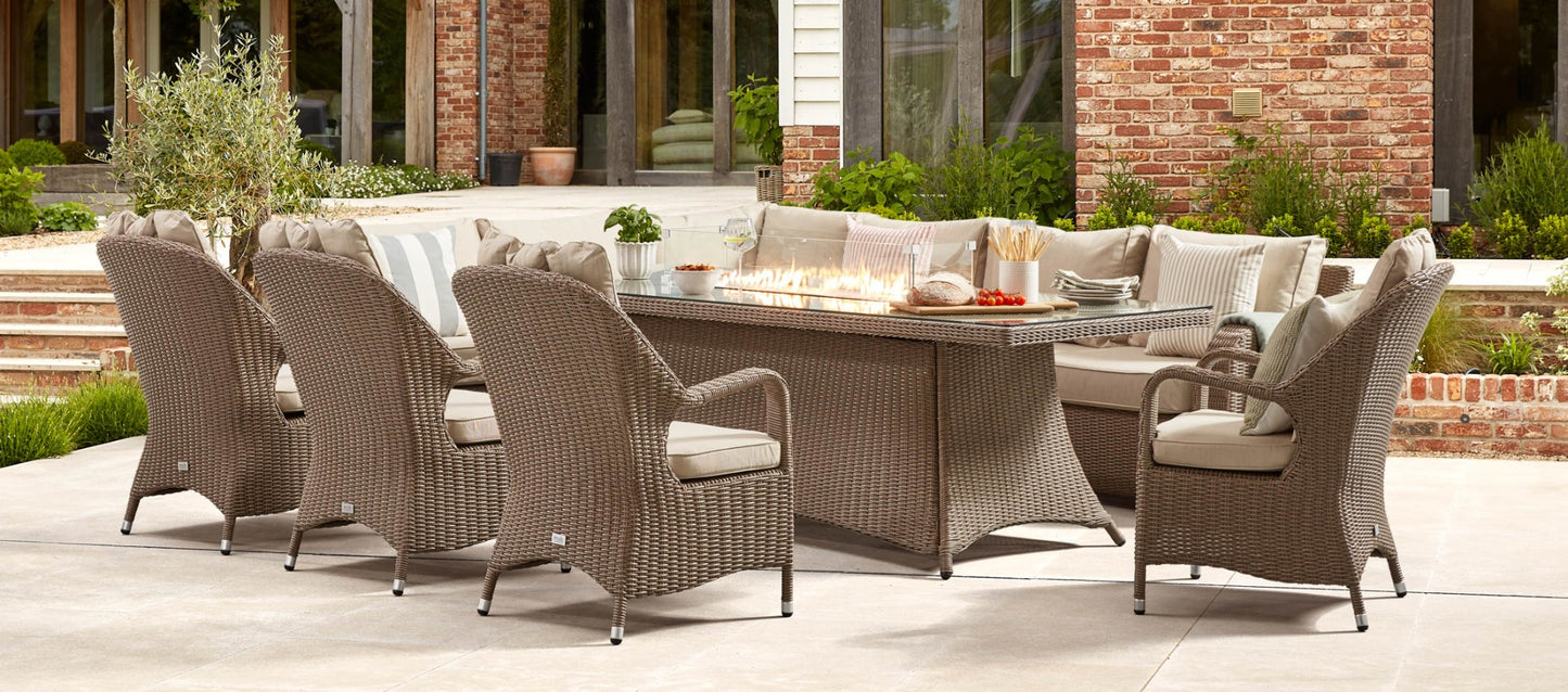 Ledbury 2M - Extended Corner Sofa with Firepit Dining Table and Dining Chairs